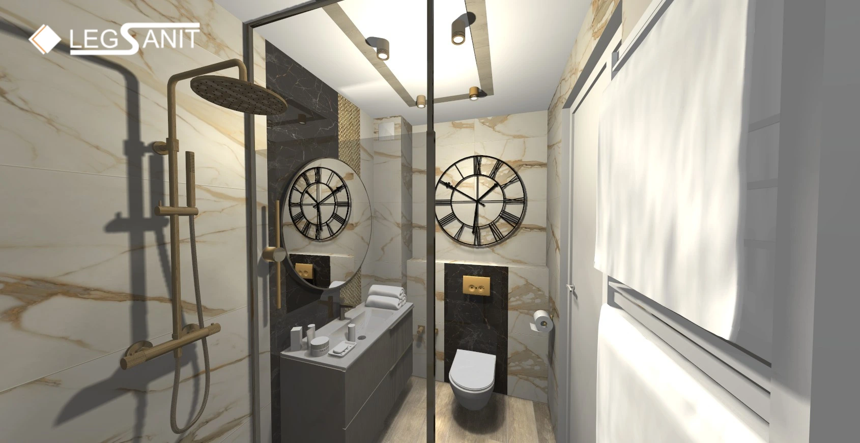Read more about the article Projekt łazienki glamour 4,30 m² – aranżacja małej przestrzeni