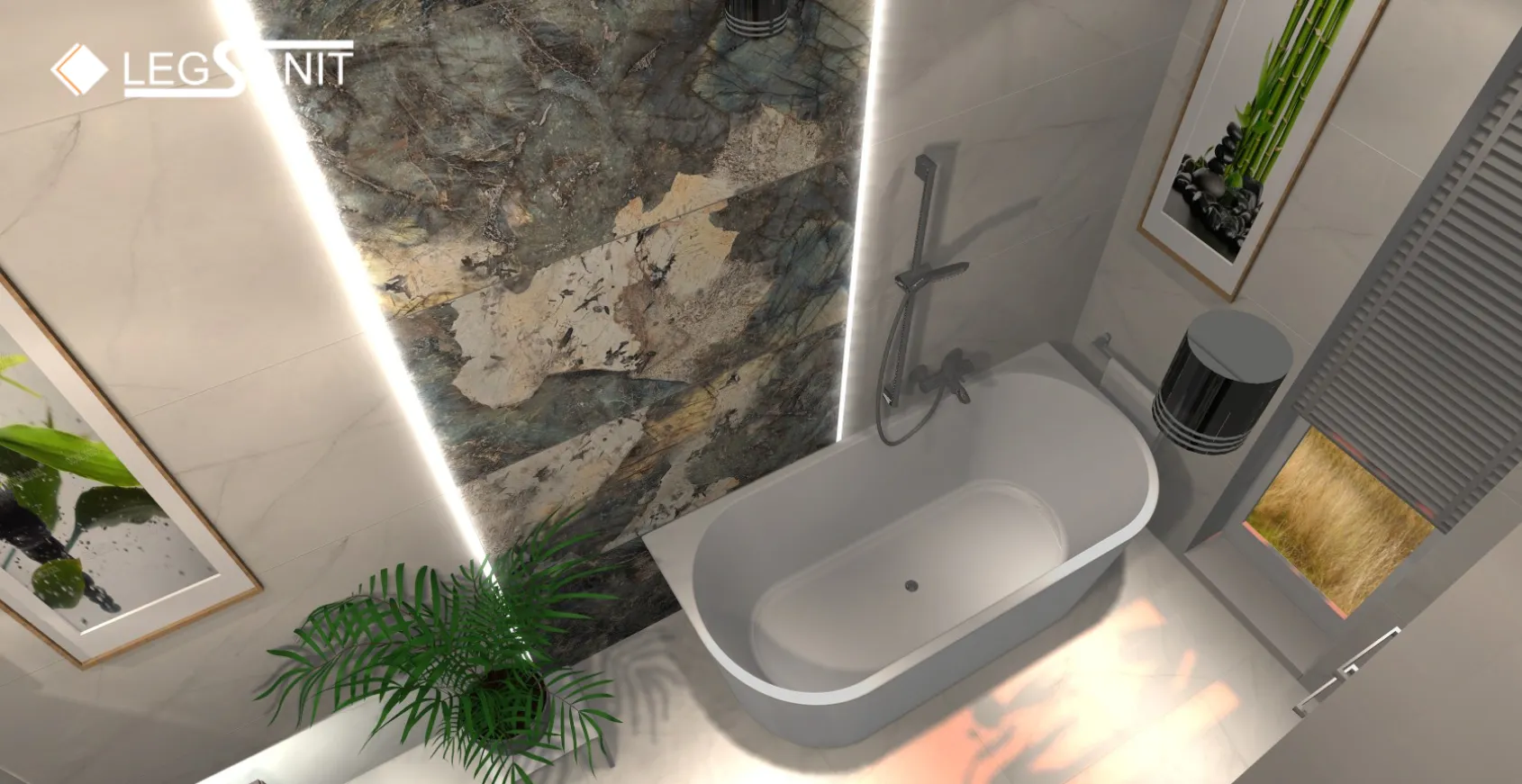Read more about the article Design inspirowany kamieniem – projekt łazienki 6,41 m²